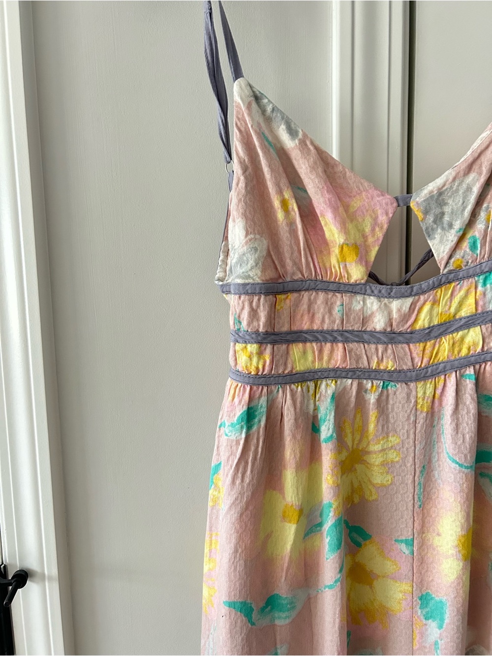 Floral Pink Free People Maxi Dress with Yellow & Teal Accents